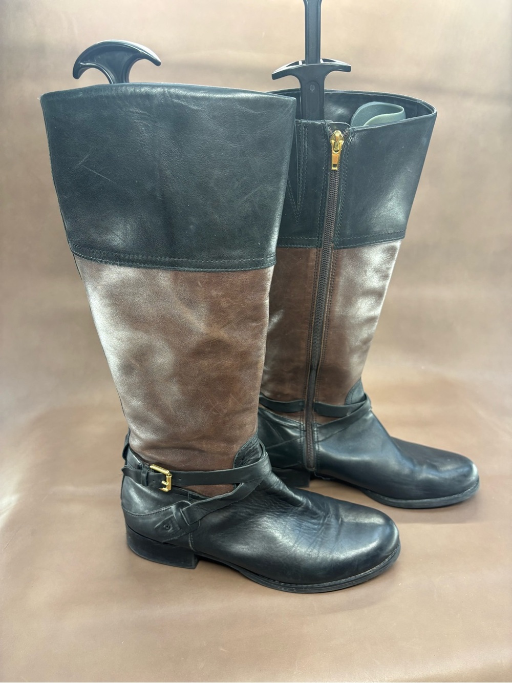 Marc Fisher Two-Tone Leather Riding Boots - Black & Brown